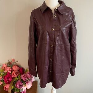 River Island Dark Brown Faux Leather Shirt Jacket